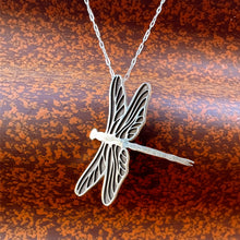 Load image into Gallery viewer, Hand-drawn Dragonfly, Sterling Silver Pendant Necklace