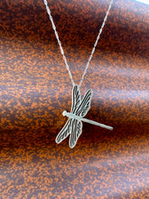 Load image into Gallery viewer, Hand-drawn Dragonfly, Sterling Silver Pendant Necklace