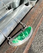 Load image into Gallery viewer, Utah Green Variscite and a Blue Sapphire Pendant Necklace set in sterling silver. Handmade by www.TowedStudio.com