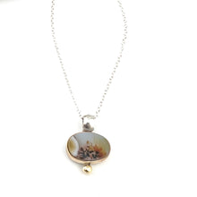 Load image into Gallery viewer, Scenic Agate Pendant Necklace set in Sterling Silver with 14 gold filled bezel and accent, handmade by www.TowedStudio.com