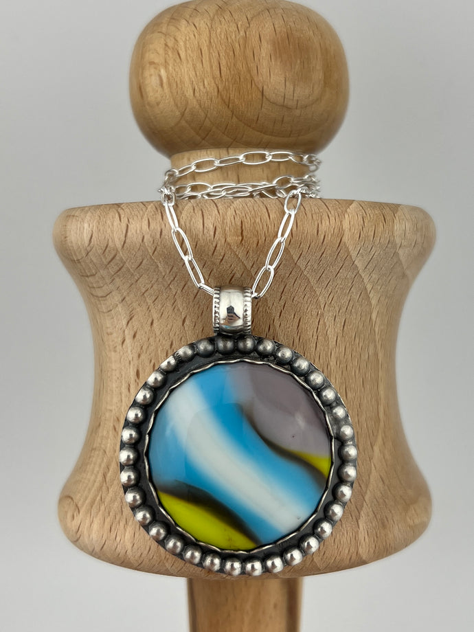 Fused Glass and Sterling Silver Pendant P-114