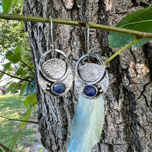 Load image into Gallery viewer, Kyanite and sterling silver earrings with bubble texture handmade by TowedStudio.com
