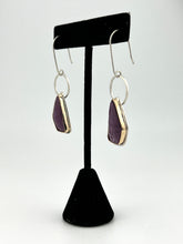 Load image into Gallery viewer, Large Pink Sapphires Set in Sterling Silver with Gold Filled Bezel Dangle Earrings.  Handmade by www.TowedStudios.com

