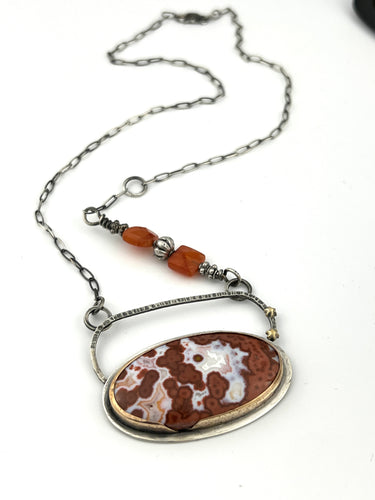 Moroccan Seam Agate and Carnelian set in sterling silver and textured 14k gold filled bezel and accent stars.  
