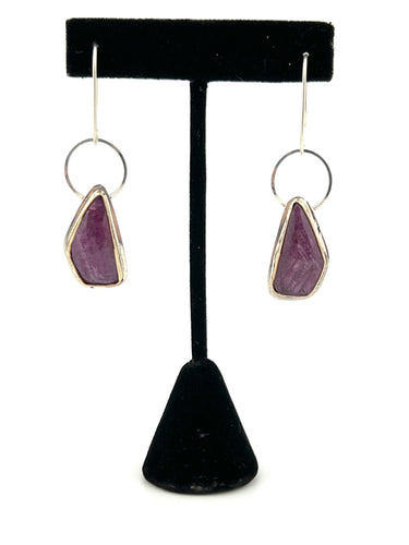 Large Pink Sapphires Set in Sterling Silver with Gold Filled Bezel Dangle Earrings.  Handmade by www.TowedStudios.com