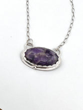 Load image into Gallery viewer, Elegant and classy handmade Amethyst pendant necklace. Metaphysical properties include tranquility and healing. 
