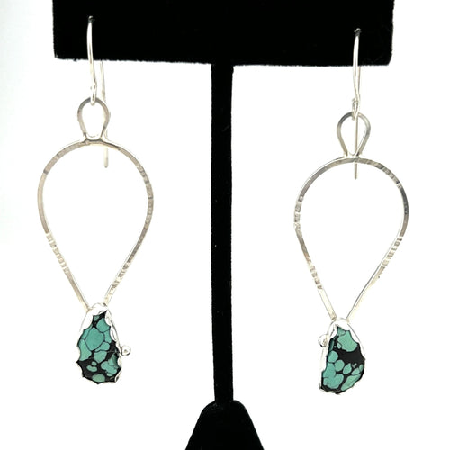 Hubei Turquoise and sterling silver earrings, handmade by www.TowedStudio.com