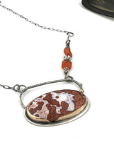 Load image into Gallery viewer, Moroccan Seam Agate and Carnelian Pendant Necklace in Sterling Silver with Gold Accents
